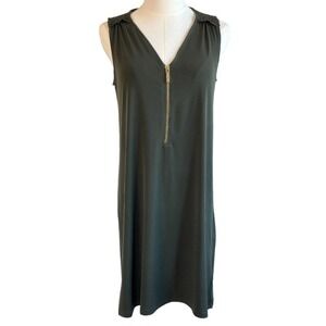 Michael Kors Olive Green Zip Front Sleeveless Shift Dress Size S Consign